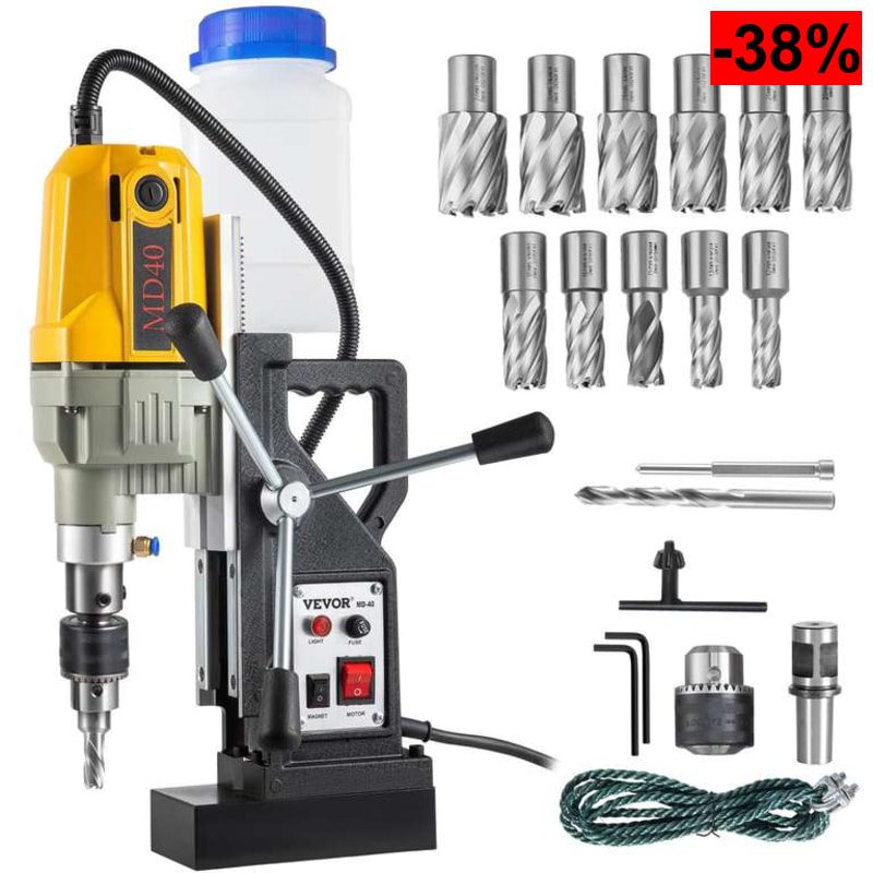 Taladro Magnético VEVOR 1100W 12000N con Base Magnética y Portabrocas Weldon para Perforación Profesional de Núcleo - oferta Amazon