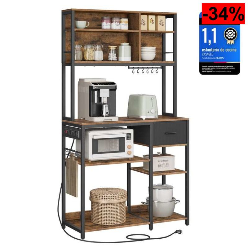 VASAGLE Estantería de Cocina con Multienchufe, 40 x 100 x 180,4 cm - oferta Amazon