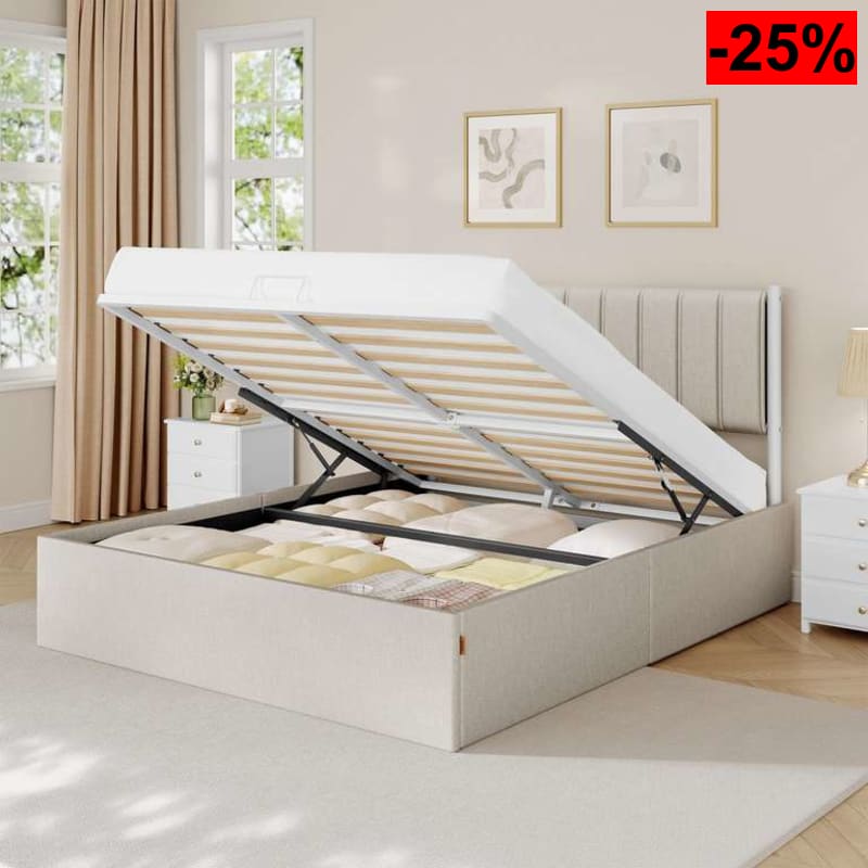 VASAGLE Estructura de Cama, 160 x 200 cm, Cama Elevable, 2 Personas, con Almacenaje, Cabecero, Sistema Hidráulico - oferta Amazon