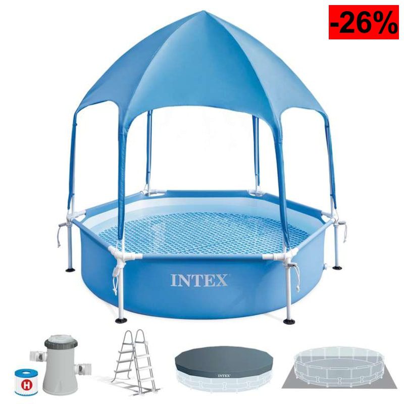 Piscina Desmontable Hexagonal Ø183x38 cm con Toldo UPF 50+ y Difusor de Agua | 700 L | Montaje en 10 min - oferta Amazon