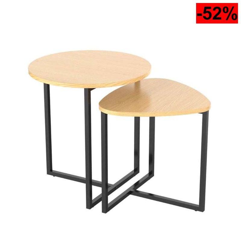 Set 2 Mesas Auxiliares Acero Y Madera 45×47,5cm, 42×36,8×40cm - oferta Amazon