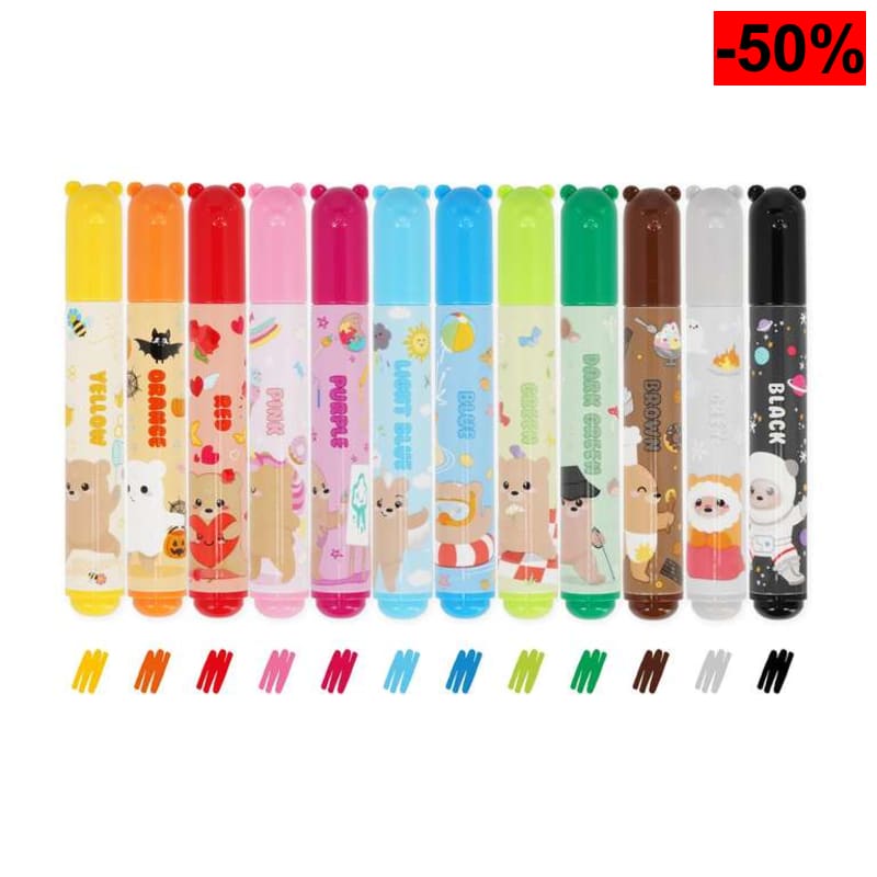 Legami - 12 rotuladores OSOS+ESTUCHE - Teddy Friends, 12 colores surtidos, lavables y no tóxicos, punta antirretorno, trazos finos y anchos - oferta Amazon