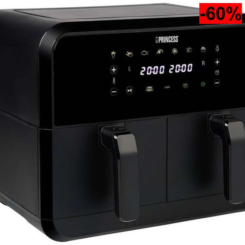 Princess 01.182068.01.001 Freidora doble 2400 W Función de aire caliente, con pantalla, función de - oferta Amazon