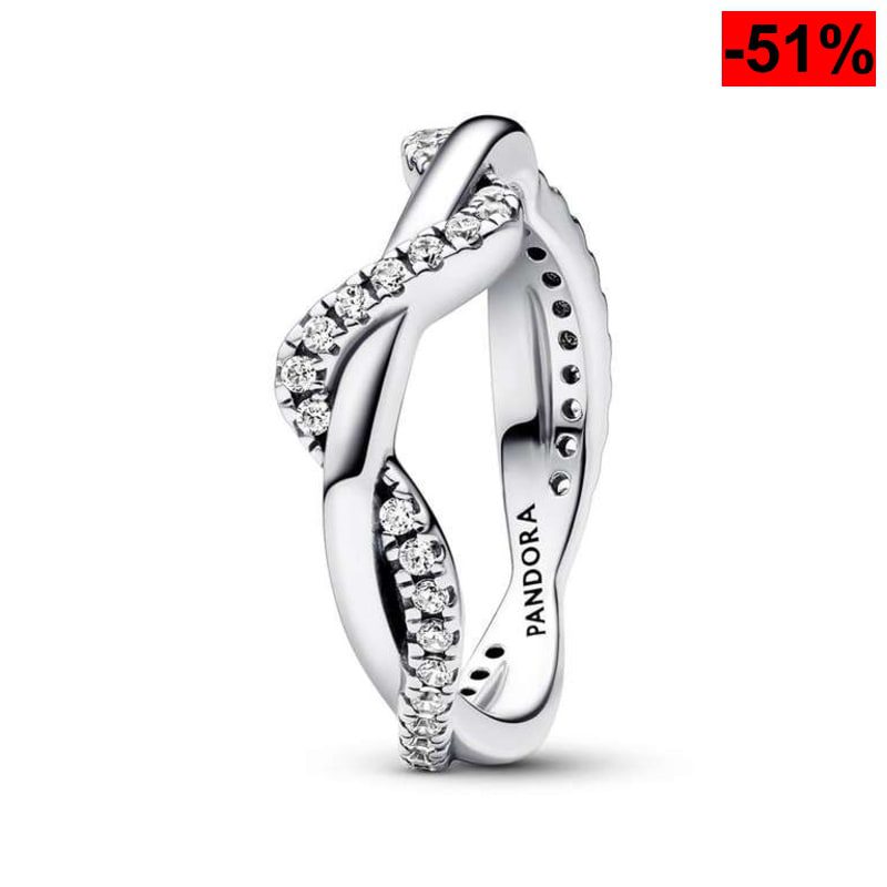 PANDORA Timeless Anillo con diseño de onda doble de plata de ley con circonitas cúbicas transparentes - oferta Amazon