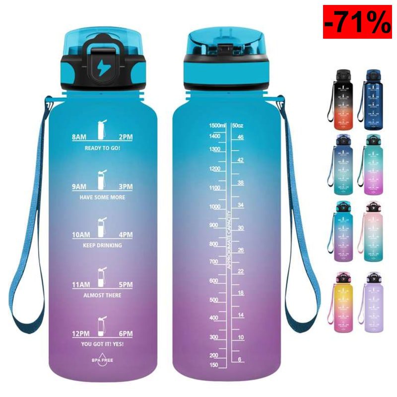 Grsta Botella agua - 1500ML - Botella de Agua Deportiva, a Prueba de Fugas y no BPA, con Pajita - oferta Amazon