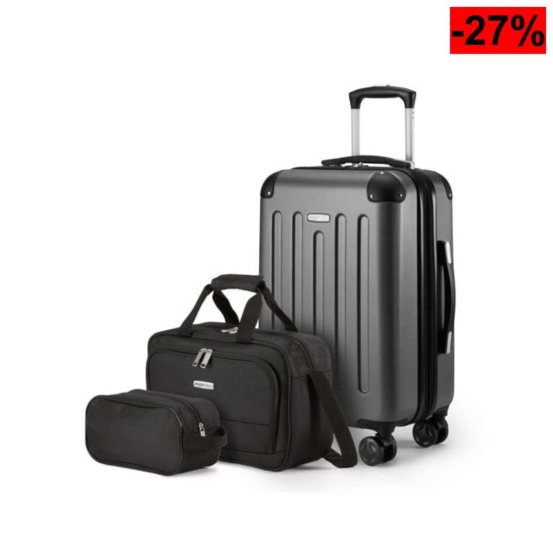 Amazon Basics (3 Unidades)Equipaje de Mano rígido con Ruedas(58cm), Bolsa de Mano(48cm) y Bolsa de Viaje compacta(25) + Rosa y Azul - oferta Amazon