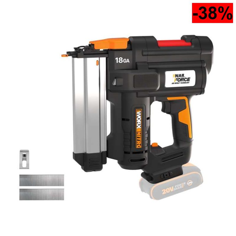 WORX WX842.9 Clavadora a batería 20V – 18GA PowerShare | Clavos de 1,2mm y hasta 50mm de largo