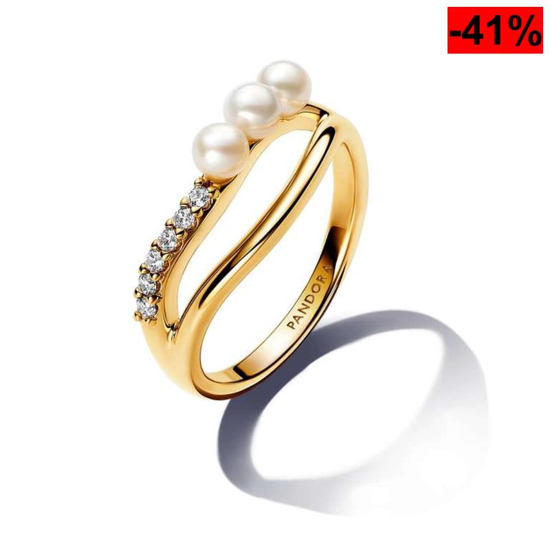 PANDORA Essence Anillo chapado en oro de 14 quilates con perla blanca y circonita - oferta Amazon