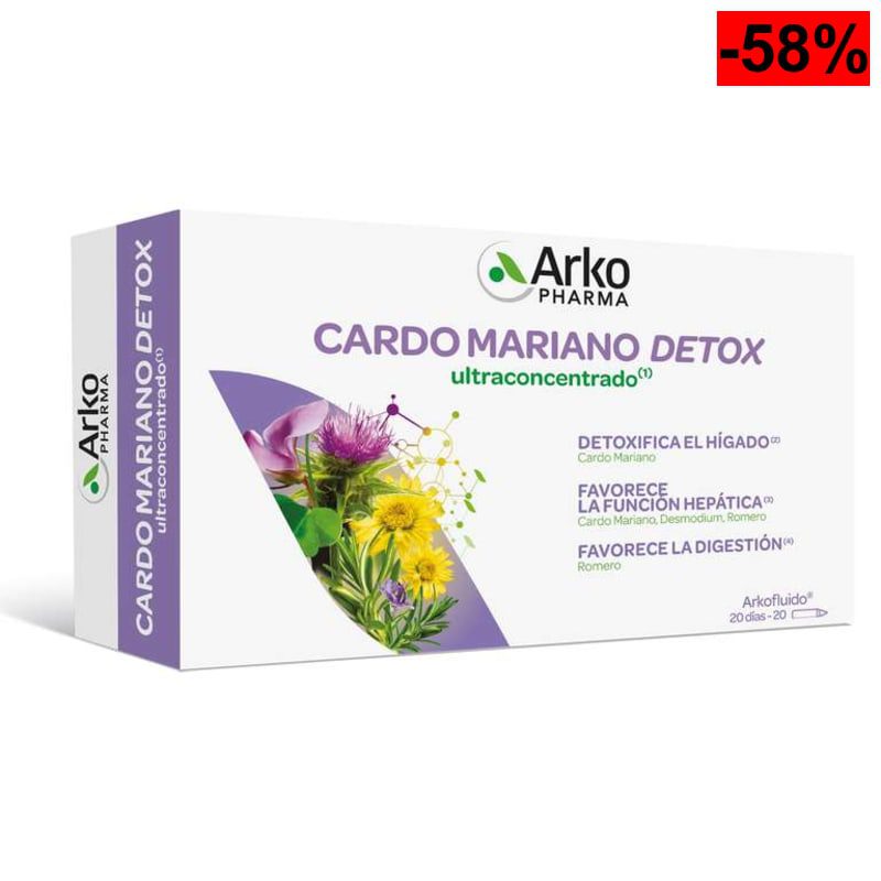 Arkopharma - Arkofluido Cardo Mariano Detox, 20 Ampollas - oferta Amazon