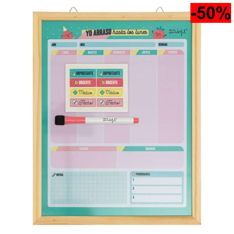 Mr. Wonderful - Planificador magnético semanal de pizarra blanca de pared Organizador semanal Inlcuye Rotulador e Imanes - oferta Amazon
