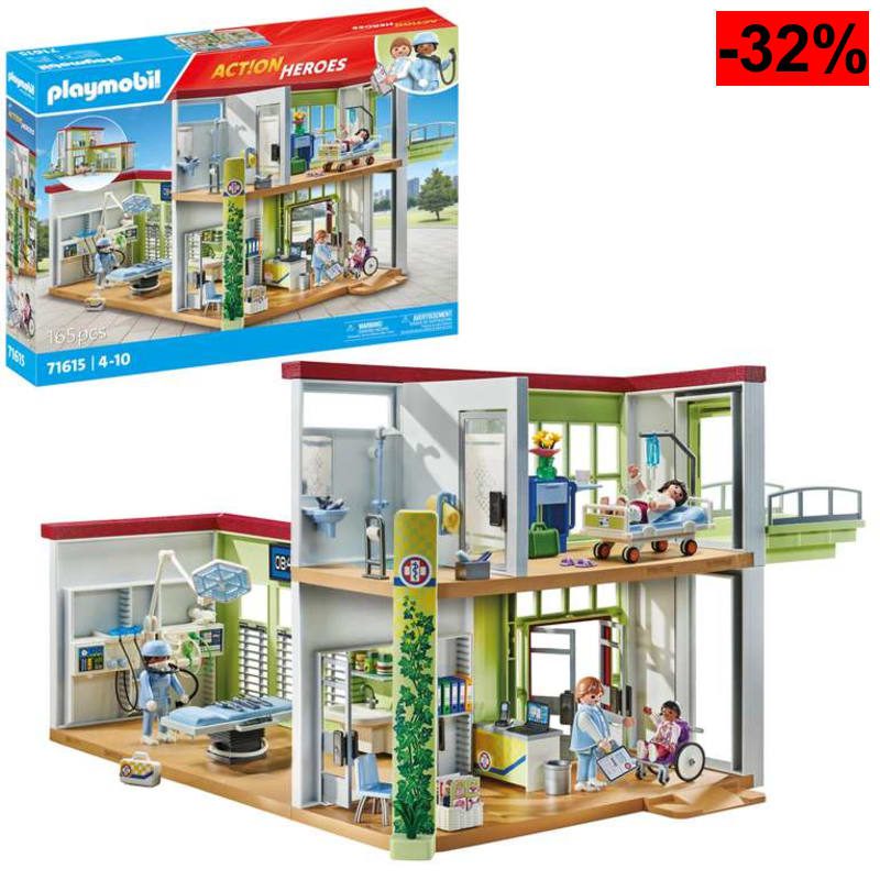 PLAYMOBIL Action Heroes 71615 - Hospital Moderno | Cuatro Figuras y Equipo Médico - oferta Amazon