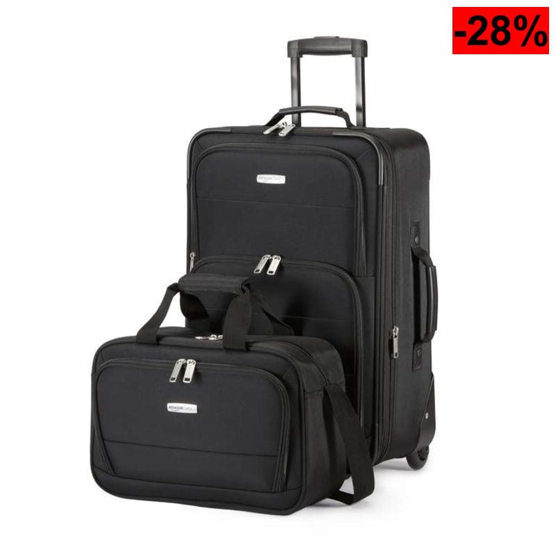 Amazon Basics Juego de Equipaje Blando de 2 Piezas, Maleta de Mano Expandible (58 cm) y Bolsa de Mano (25 cm), Negro(Tambien rojo y Azul - oferta Amazon