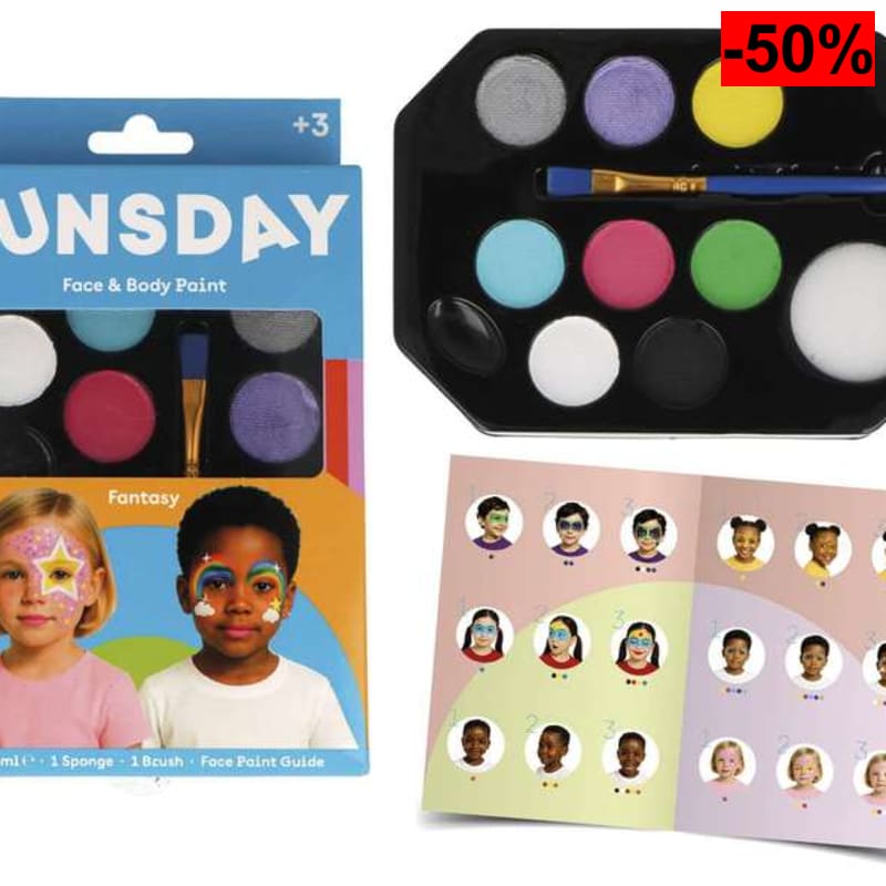 Kit 8 pinturas faciales fantasía pincel y esponja - oferta Amazon