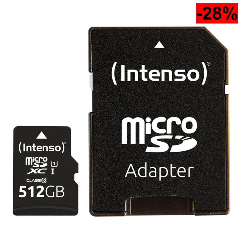 Tarjeta de memoria MicroSDXC Intenso Premium de 512GB (Clase 10, UHS-I, incluye adaptador SD) - oferta Amazon