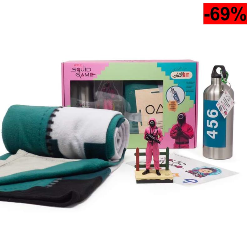 Neamedia Icons Netflix Chill Kit - Juego del calamar, con licencia oficial, manta polar, figura coleccionable, botella de acero inoxidable - oferta Amazon