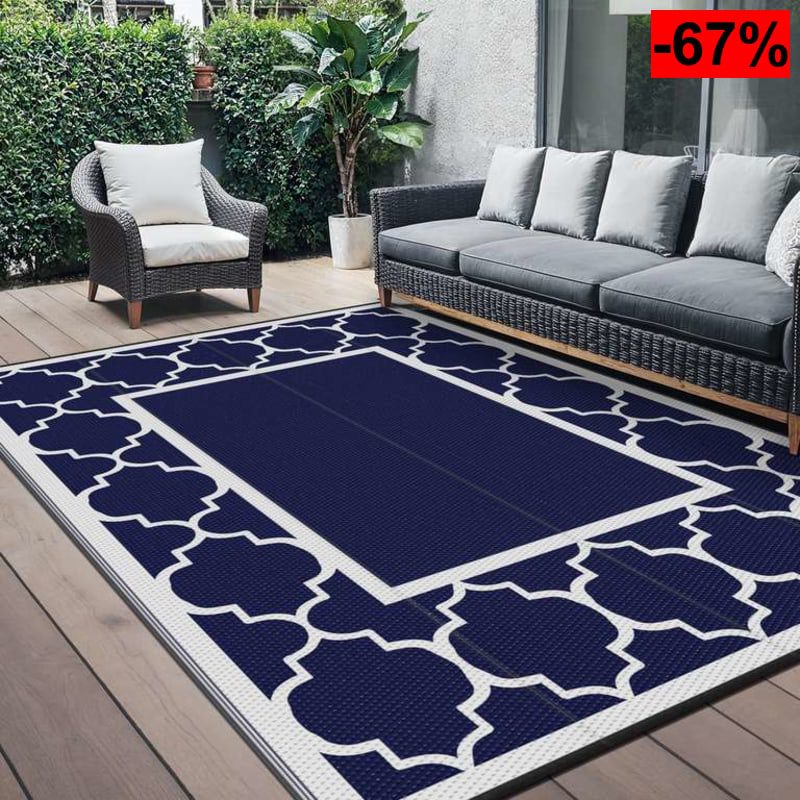 GENIMO Alfombra EXTERIOR Terraza,Impermeable Reversible Plástico 180 x 275 cm, Alfombra Exterior Cuadrado Azul Blanco - oferta Amazon
