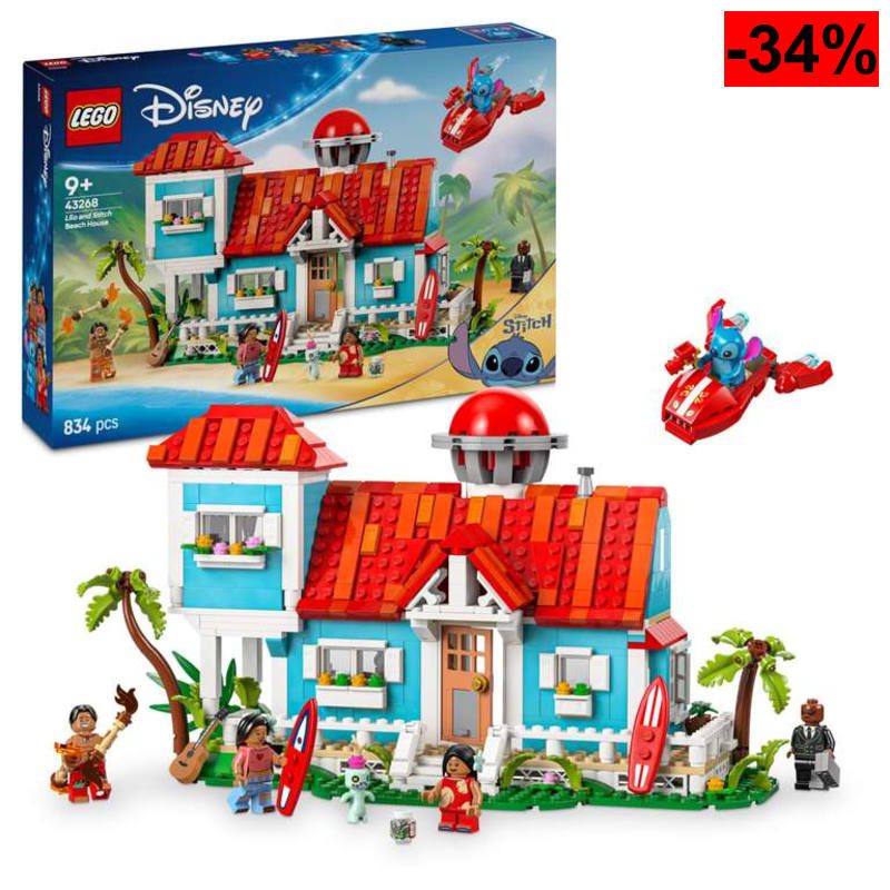 LEGO ǀ Disney Casa en la Playa de Lilo y Stitch de Juguete con 6 Habitaciones, Observatorio, Nave Espacial - oferta Amazon
