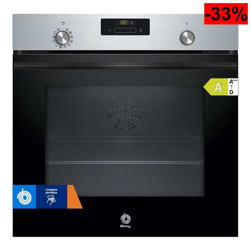 Balay - Horno multifunción, 60 cm, Pirólisis y Aqualisis, Control Comfort, 10 recetas, Cristal Negro - oferta Amazon