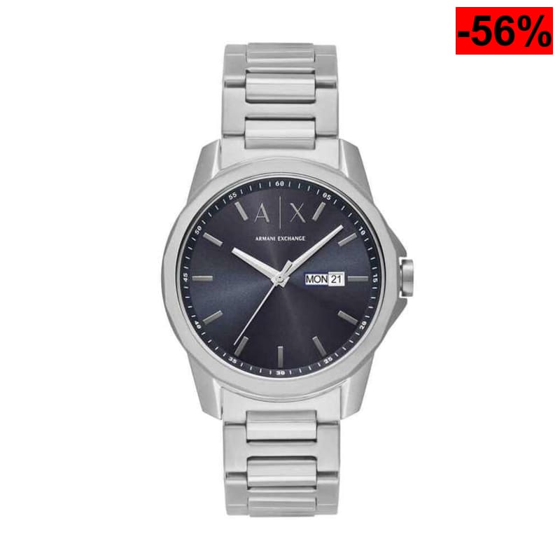 Armani Exchange Reloj Hombre, Movimiento de Cuarzo de Tres Agujas con Fecha Caja 44mm Acero Inoxidable - oferta Amazon