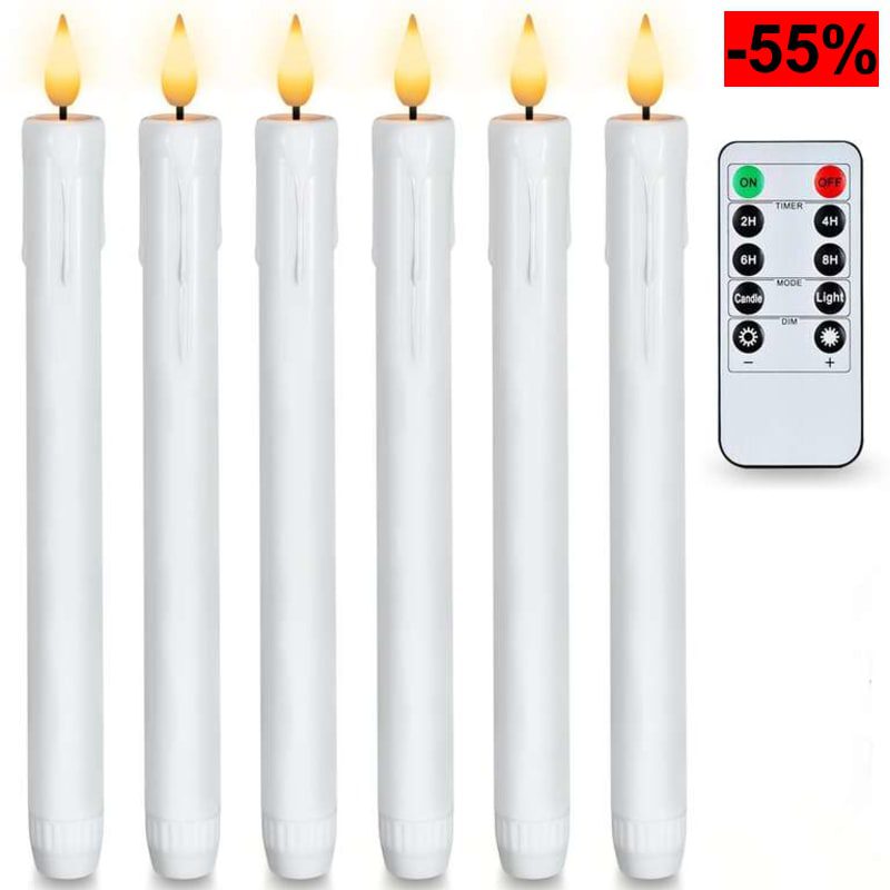 AMAGIC 6 velas LED blancas, velas de pizarra sin llama con mando a distancia, velas LED que funcionan con pilas, luz 3D - oferta Amazon