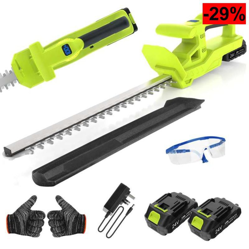 Cortasetos inalámbrico VOERJIA de 20 Pulgadas, 2 baterías de 2000 mAh, 21 V, Cuchilla de Doble acción de 50 cm, 750 W. - oferta Amazon