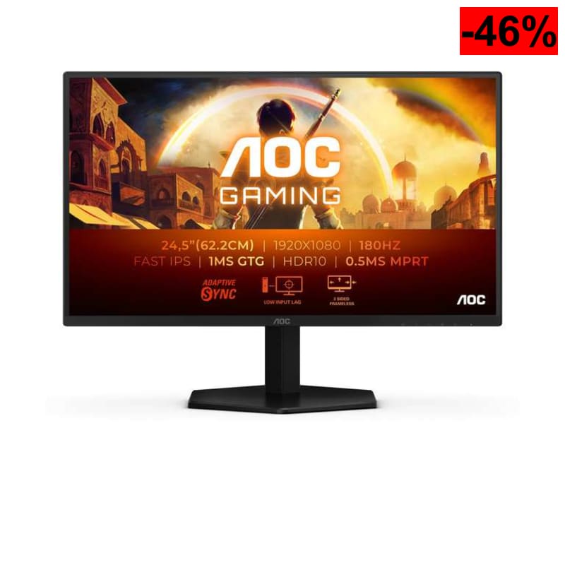 Monitor Gaming AOC 25" Fast IPS (1920x1080, 180Hz, 1ms GtG, HDR10, G-Sync Compatible, HDMI/DP) - oferta Amazon