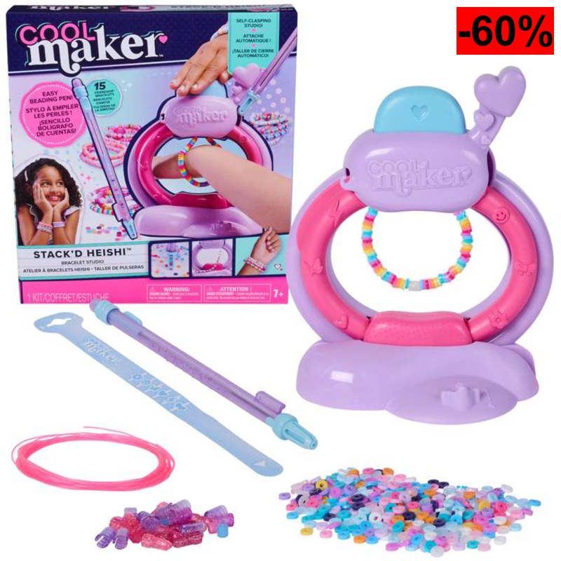 COOL MAKER - ESTUDIO DE PULSERAS HEISHI - Kit para Hacer Pulseras con Bolígrafo de Cuentas, Taller de Cierre Automático y +1200 Cuentas - oferta Amazon