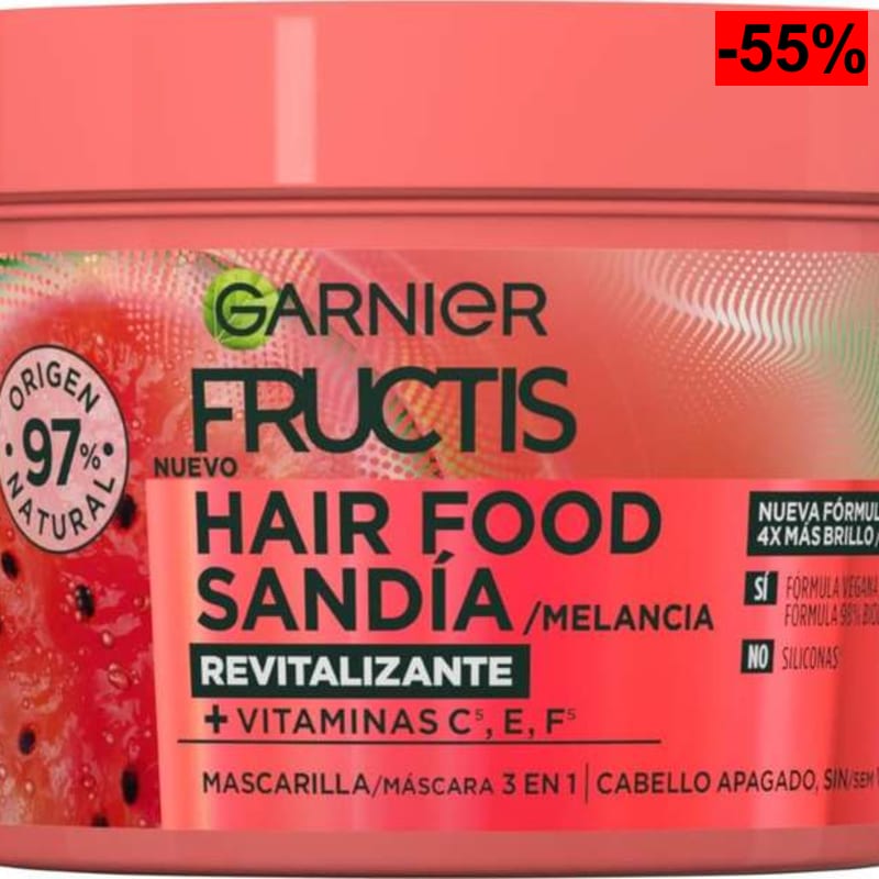 3 x Garnier Fructis Mascarilla SANDIA - Ingredientes 95% Naturales -3x400ml - LA UNIDAD SALE A 3,02€ - oferta Amazon