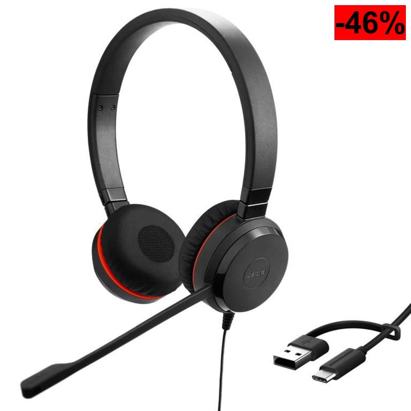 Jabra Evolve 20 SE: Auriculares Estéreo Profesionales USB (A/C) con Cancelación Pasiva de Ruido - oferta Amazon