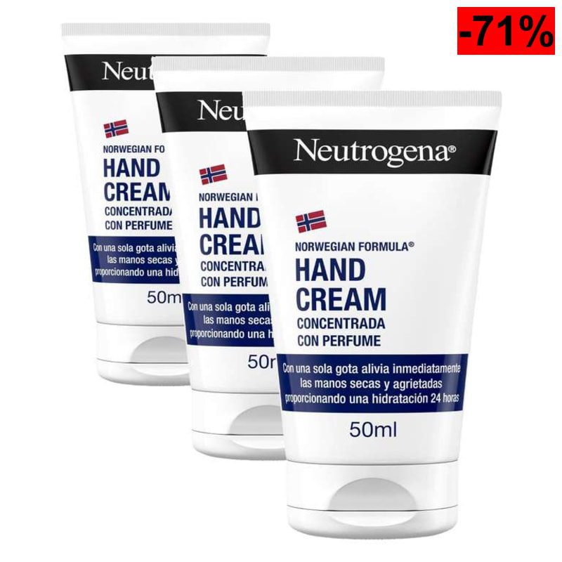 Neutrogena Crema de Manos Concentrada con Perfume (50 ml), reparadora para pieles sensibles, manos agrietadas y secas (Paquete de 3) - oferta Amazon