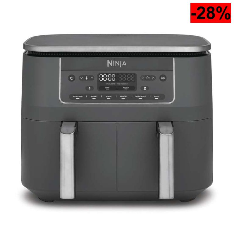 Freidora de Aire Dual Ninja Foodi DualZone (7,6 Litros - 2 Cajones, 6 en 1, Gris Metalizado, DZ300EU) - oferta Amazon