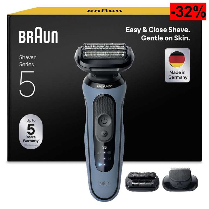 Braun Series 5 Afeitadora Eléctrica Hombre, 52-A1820SI, Azul | Máquina de Afeitar en Seco Y en Mojado, 2 Modos de Afeitado, 4 Accesorios - oferta Amazon