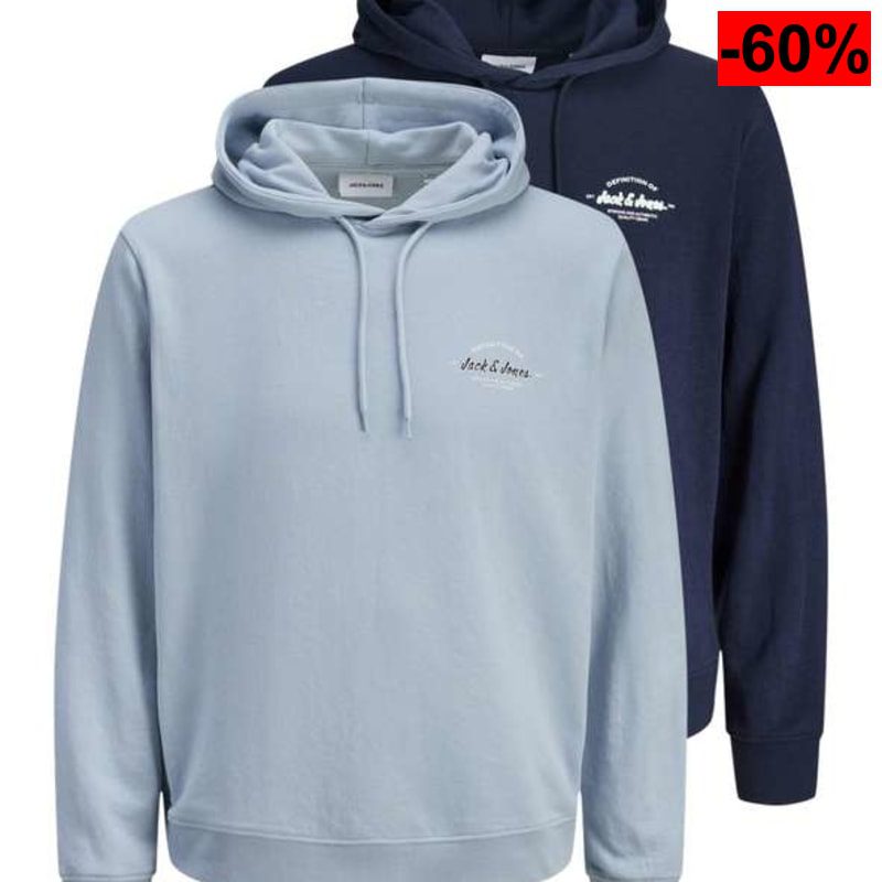 Pack de 2 sudaderas JACK & JONES con capucha - Azul oscuro y azul claro - Talla S - oferta Amazon
