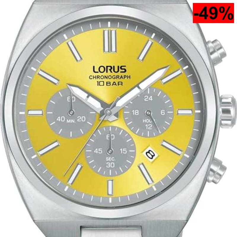Reloj Cronógrafo Lorus para hombre (Submarca Seiko), 10 BAR, esfera amarilla y acero - oferta Amazon