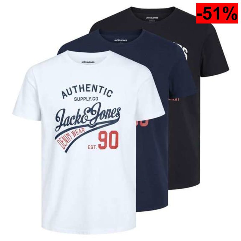 Jack & Jones Jjecorp Logo tee Camiseta Hombre (Pack de 3) - oferta Amazon