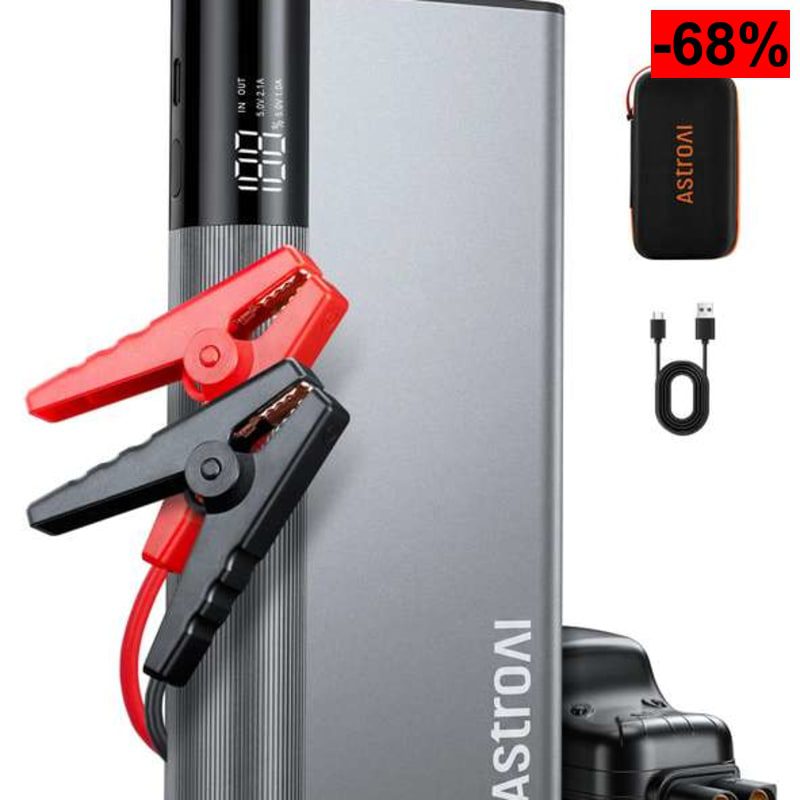 AstroAI Arrancador de Batería de Coche 8000A de Aluminio Ultrarresistente 3 en 1 Jump Starter Portátil - oferta Amazon