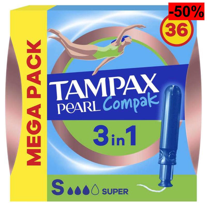 3 UNIDADES - Procter & Gamble Tampones Tampax Pearl Compak Super Plus, 36 Unidades, Aplicador LLEVA 3, PAGA 2 - oferta Amazon