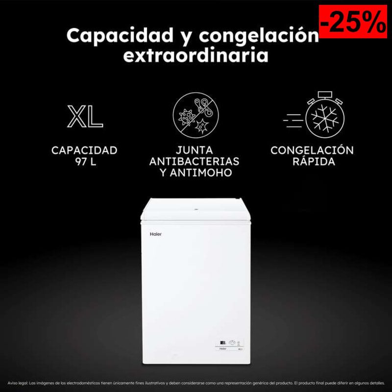 Haier Congelador Horizontal 97 L, An 54.5 cm, Fast Freeze, Blanco - oferta Amazon