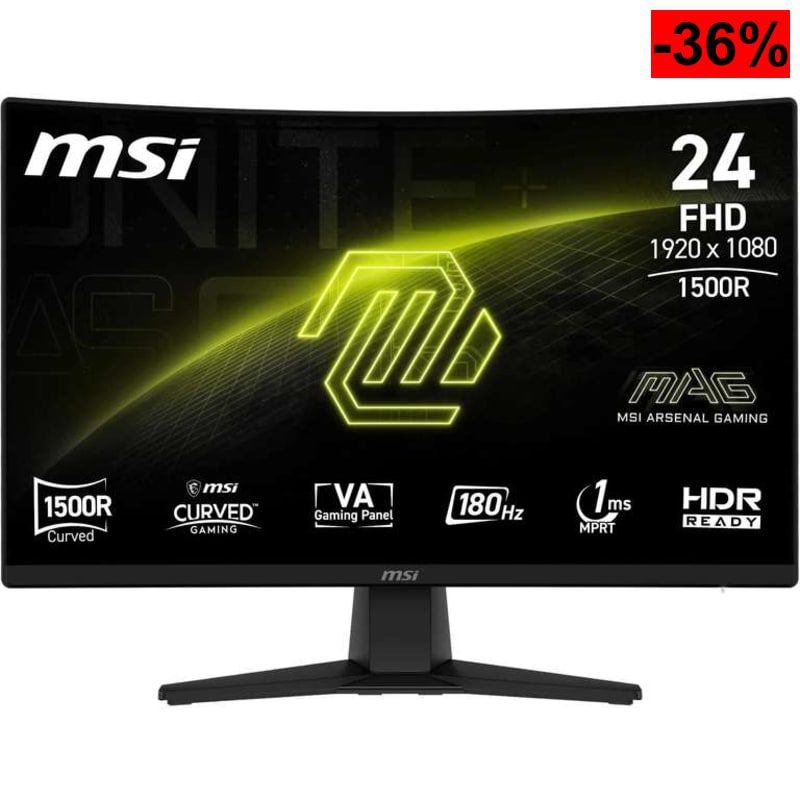 MSI mag 242CA Monitor Gaming de 24" FHD 1500R, 1920 x 1080 VA, 180 Hz, 1 ms Compatible con HDR protección Ocular HDMI 2.0b DP 1.2a sin Marco - oferta Amazon