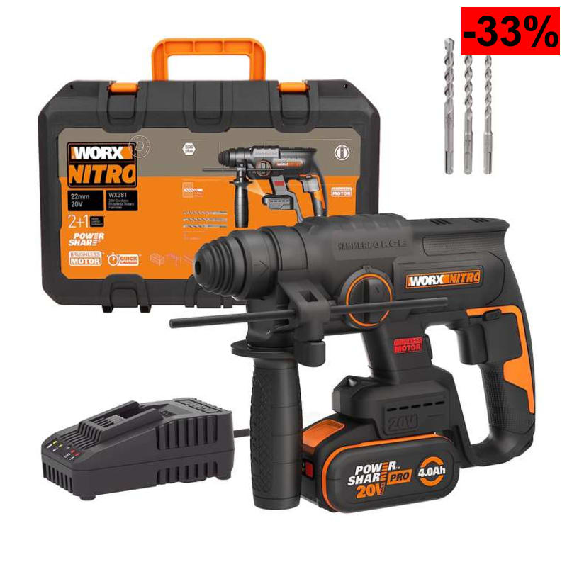 Martillo percutor sin cable Worx Nitro 20V con maletín, batería y cargador - oferta Amazon