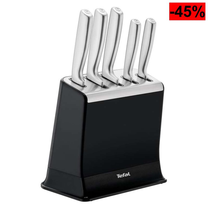 Tefal EverSharp, Set de 5 cuchillos, Bloque con afilador, Acero Inoxidable, Afilado duradero, K2976S04 - oferta Amazon