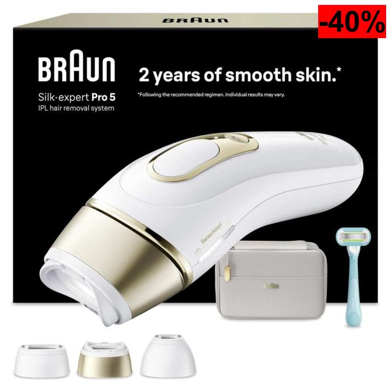 Braun Depiladora Luz Pulsada Silk·expert Pro 5, PL5311, Blanco/Oro - oferta Amazon