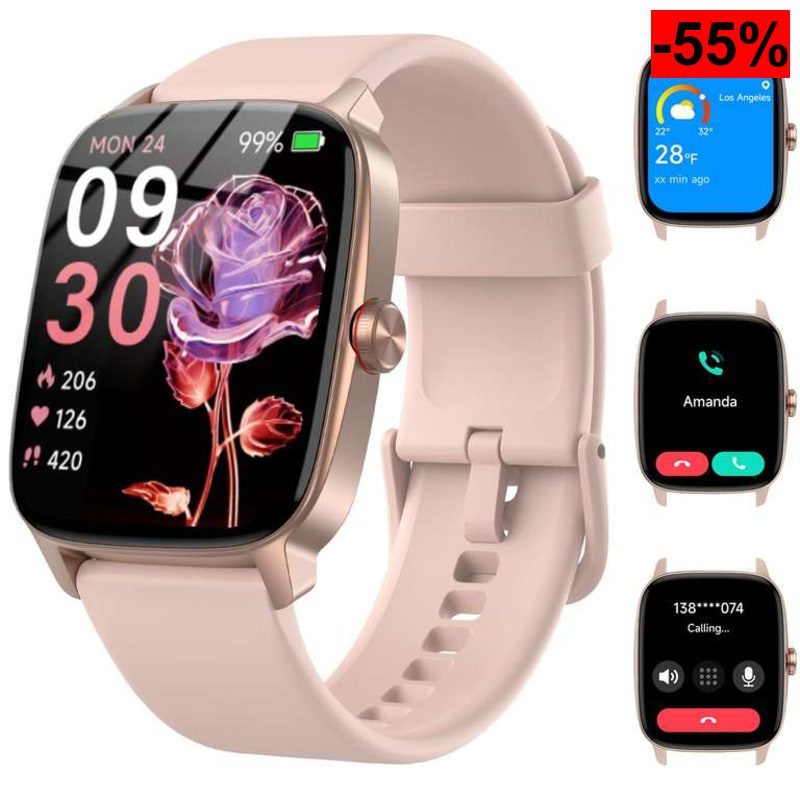 Reloj Inteligente Mujer Hombre con Llamadas Bluetooth y Voz AI, 1.85'' Smartwatch con Whatsapp Notificación, Pulsómetro/SpO2/Sueño/Podómetro - oferta Amazon