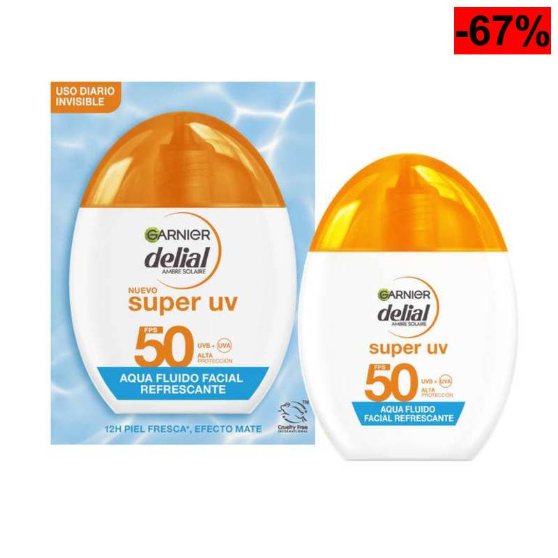 3 x Garnier Delial Super UV Aqua Fluido Facial 3 x 40 ml Refrescante con Color con [Ácido Hialurónico] Muy Alta Protección FPS 50+ - oferta Amazon
