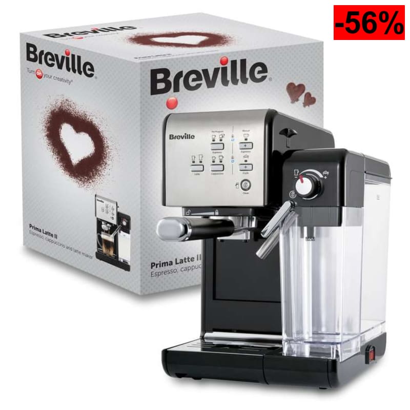 Breville Prima Latte II Espresso | Cafetera para latte y capuchino | Bomba profesional de 15 bares y espumador | Plata - oferta Amazon