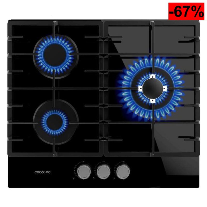 Cecotec Placa de Gas 3 Fuegos Bolero Squad GN 3200F Glass Black. 6,25kW, Preparada para Gas Natural, Cristal Negro - oferta Amazon