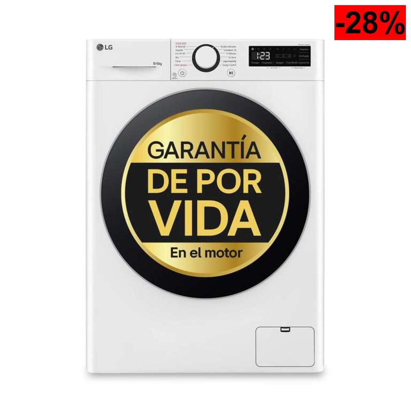 Lavadora inteligente LG F4DR6009A1W AI Direct Drive, lavadora-secadora, Turbowash 360º, 9/6 kg, 1400 rpm, 10 % más eficiente que A - oferta Amazon