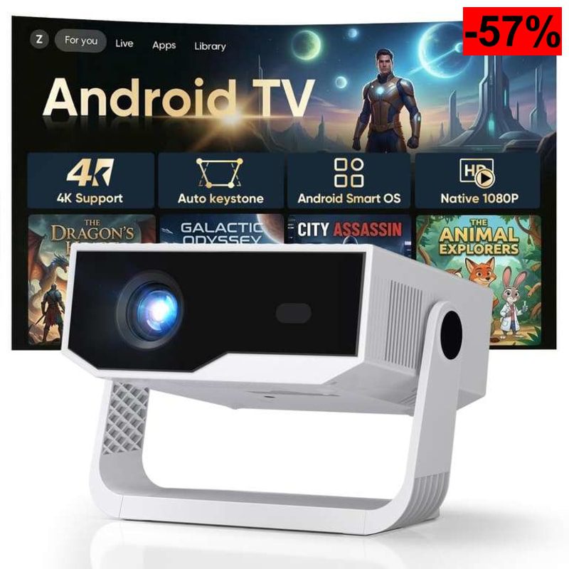 Apps integradas & 2026 Upgraded] Proyector 4K Portátil,1080P Nativo, Android TV, WiFi6 Bluetooth 5.4, Enfoque y Corrección Trapezoidal Auto. - oferta Amazon