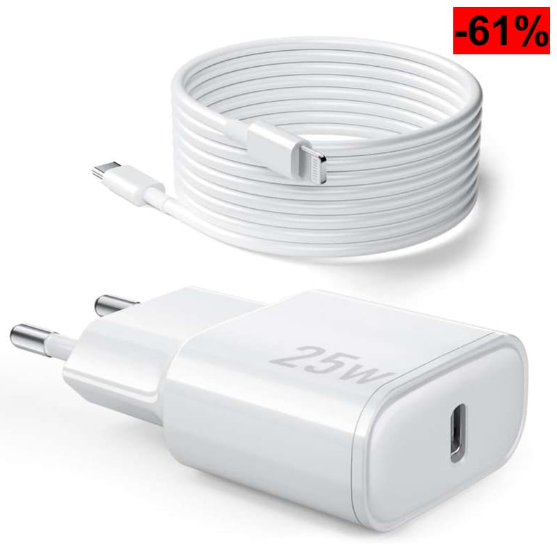 Cargador Carga Rápida para iPhone 14 13 12 11 [Pro/Plus/Pro MAX] - 25W Cargador USB C y Cable Lightning de 1M - oferta Amazon