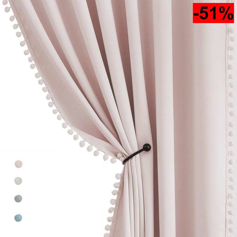 Treatmentex Cortinas de Color Rosa Medio Opacas de 137 cm, Paneles de Cortina con Pompones Rosas para oscurecer la habitación del bebé, - oferta Amazon